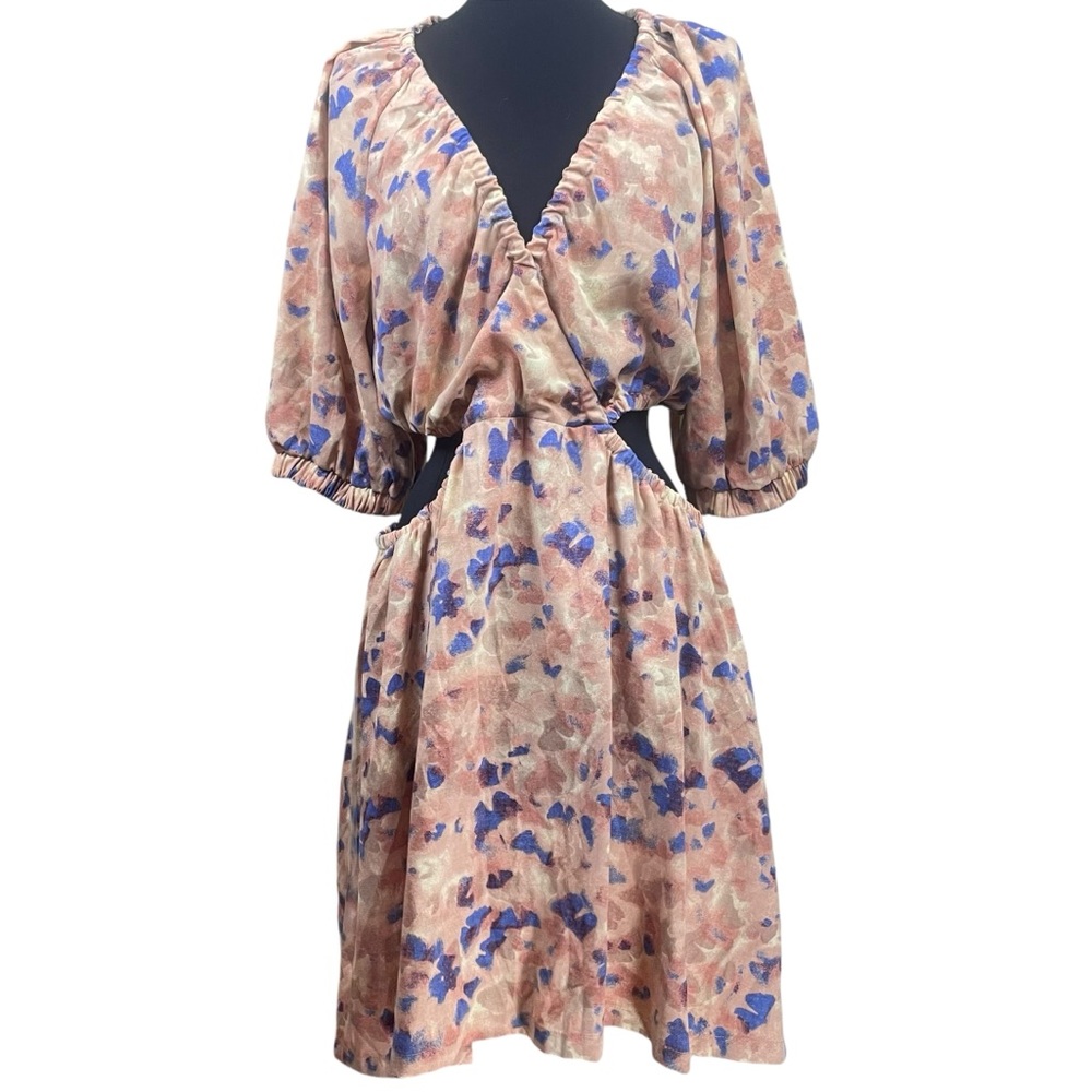 NWOT Open Edit Cutout Puff Sleeve Minidress in Yellow Mellow Ginko Floral Sz 1X - Picture 3 of 11